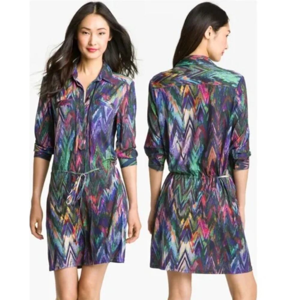 Suzi Chin for Maggy Boutique Chevron Print Jersey Shirtdress Women's 14 3699
